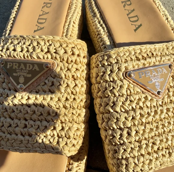 Prada Beige Woven Slide Sandals - Picture 3 of 6